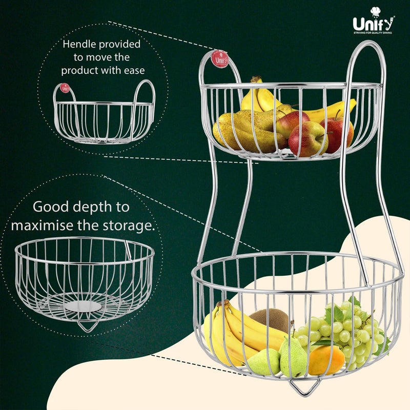 Unify Stainless Steel 2 Tier Fruit Basket For Dining Table Fruit Bowl Vegetable Baskets For Kitchen Stand For Kitchen Counter Top Racks Round 1 kilogram - Image 3