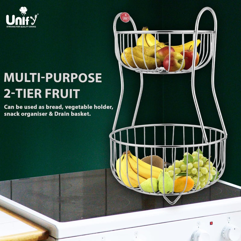 Unify Stainless Steel 2 Tier Fruit Basket For Dining Table Fruit Bowl Vegetable Baskets For Kitchen Stand For Kitchen Counter Top Racks Round 1 kilogram - Image 4