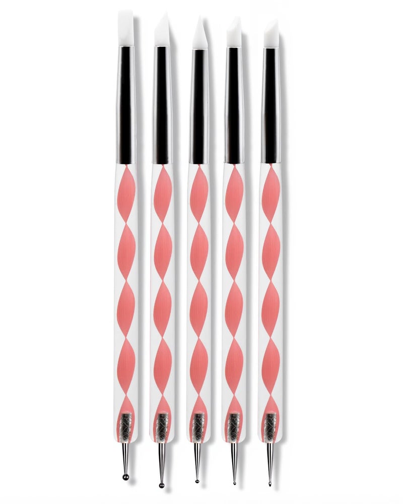 HomTop 5PCS Dual-Ended Nail Art Dotting Tools â€“ Silicone Sculpting Pens & Ball Stylus Set for Gel Polish, Builder Gel, Chrome Powder, 3D DIY Nail Art Design & Manicure Decoration - Image 1