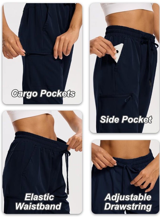 DEVOROPA Women's Hiking Long Shorts Knee Length Lightweight Quick Dry Cargo Athletic Bermuda Beach Shorts with Zipper Pockets, Navy, L - Image 5