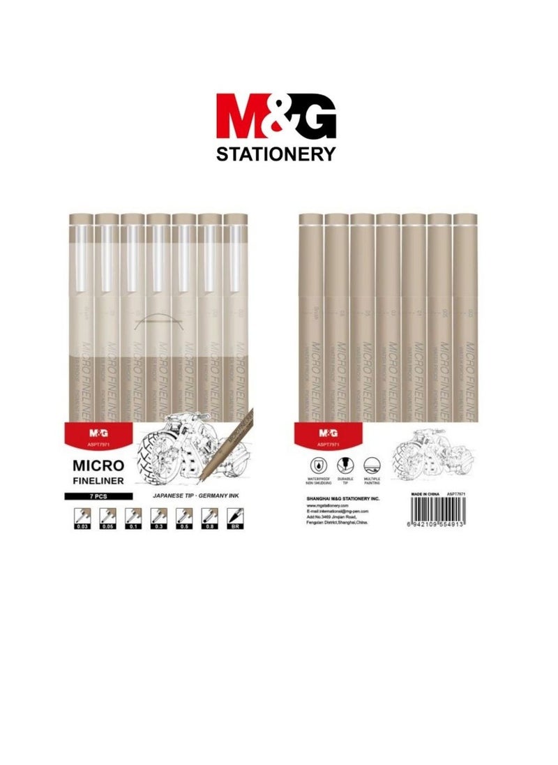 M&G - M&G Chenguang Micro Fineliner Drawing Pen , Micron Drawing Pen Tip - Set Of 7 - No:ASPT7971 - Image 1