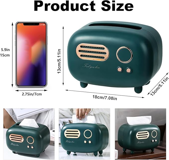 Shrux Modern and Multi-Purpose Tissue Holder Box-Sleek Design,Easy to Refill&Perfect for Enhancing the Look of Your Bedroom,Kitchen,orWorkspace|Radio Decorative and Functional Tissue Dispenser (Green) - Image 2