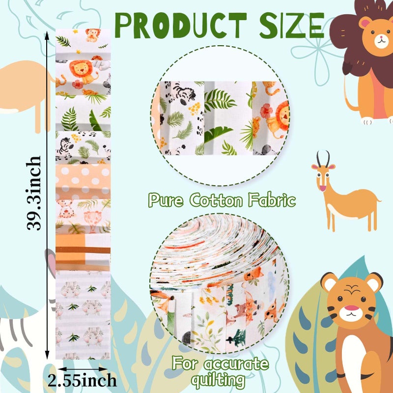 Bolsome 40Pcs Safari Cotton Fabric Strips Safari Animals Palm Leaves Printed Fabric Strips for Baby Shower Jungle Party for Quilting Crafting Precut Patchwork Gift Sewing DIY Crafts Decor - Image 2