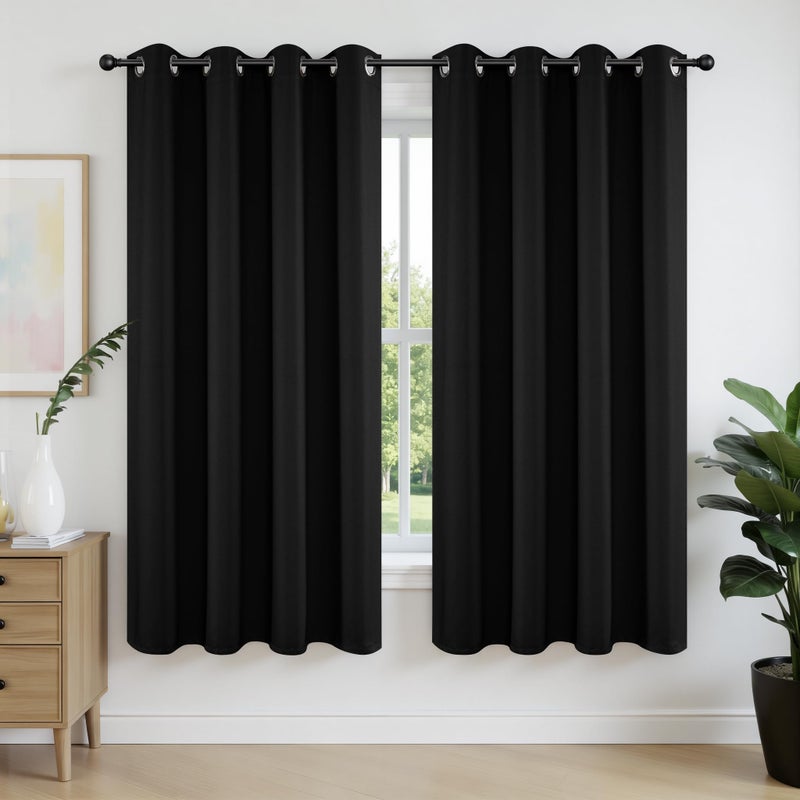 Joydeco Blackout Curtains 63 Inch Length 2 Panels Set, Thermal Insulated Long Curtains& Drapes 2 Burg, Room Darkening Grommet Drapes for Living Room Bedroom Window (W52 x L63 Inch, Black) - Image 1