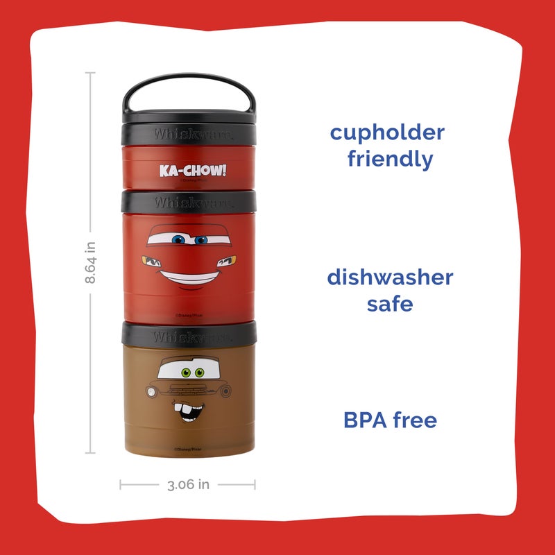 Whiskware Disney Pixar Stackable Snack Containers for Kids and Toddlers, 3 Stackable Snack Cups for School and Travel, Cars Lightning McQueen and Mater - Image 2