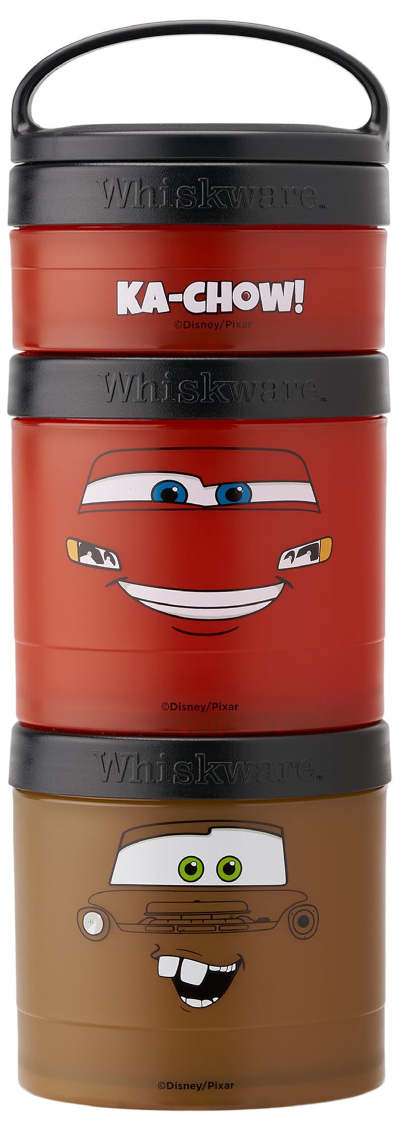 Whiskware Disney Pixar Stackable Snack Containers for Kids and Toddlers, 3 Stackable Snack Cups for School and Travel, Cars Lightning McQueen and Mater - Image 1