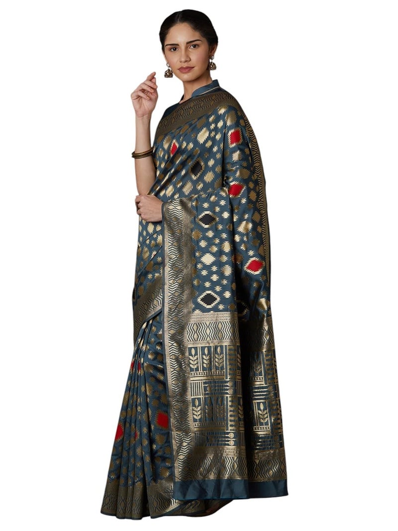 LACOSSI Pure Fancy Kanjivaram Jacquard Silk Saree Banarasi Silk Saree Rich Pallu Design Woven Jacquard Trendy Special Occassion Wear With Unstitched Blouse Piece 2025 Trendy (Apple-2628) - Image 1