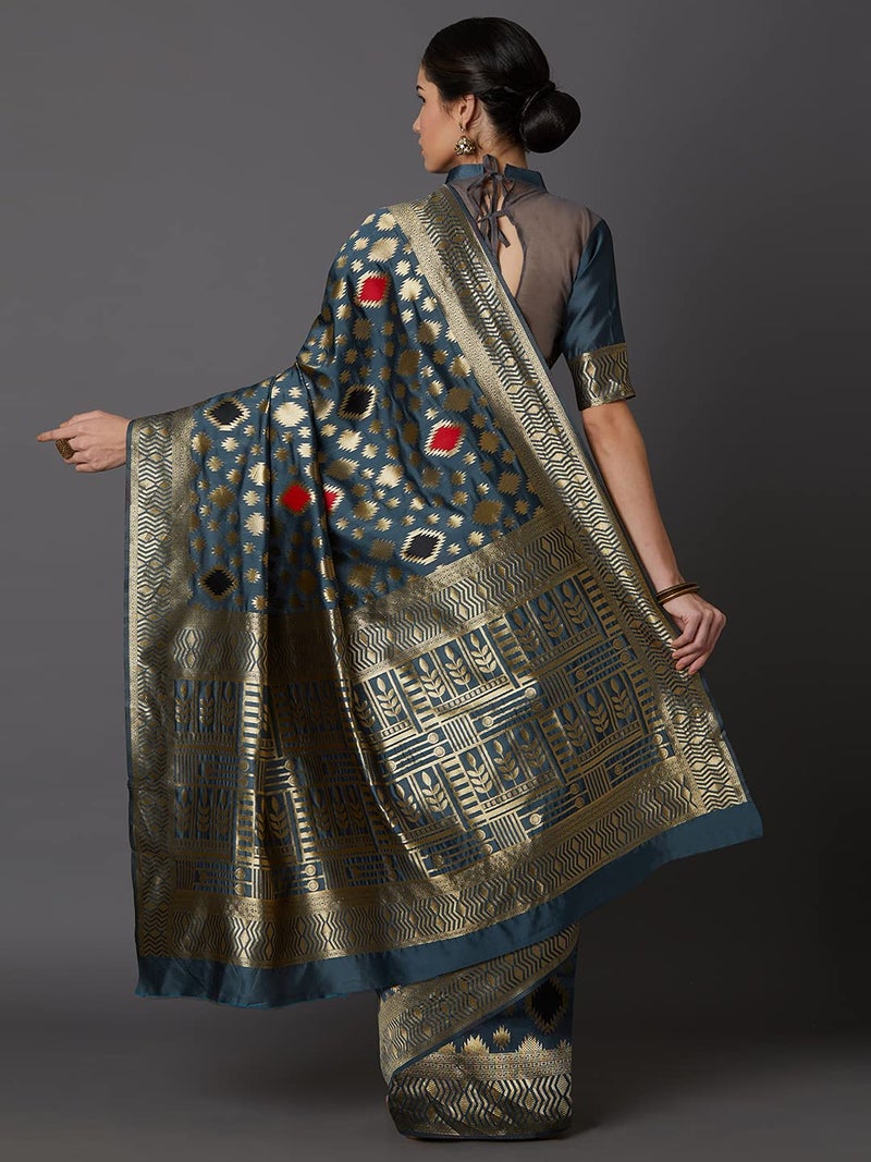 LACOSSI Pure Fancy Kanjivaram Jacquard Silk Saree Banarasi Silk Saree Rich Pallu Design Woven Jacquard Trendy Special Occassion Wear With Unstitched Blouse Piece 2025 Trendy (Apple-2628) - Image 3