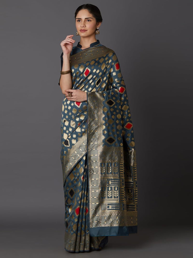 LACOSSI Pure Fancy Kanjivaram Jacquard Silk Saree Banarasi Silk Saree Rich Pallu Design Woven Jacquard Trendy Special Occassion Wear With Unstitched Blouse Piece 2025 Trendy (Apple-2628) - Image 4