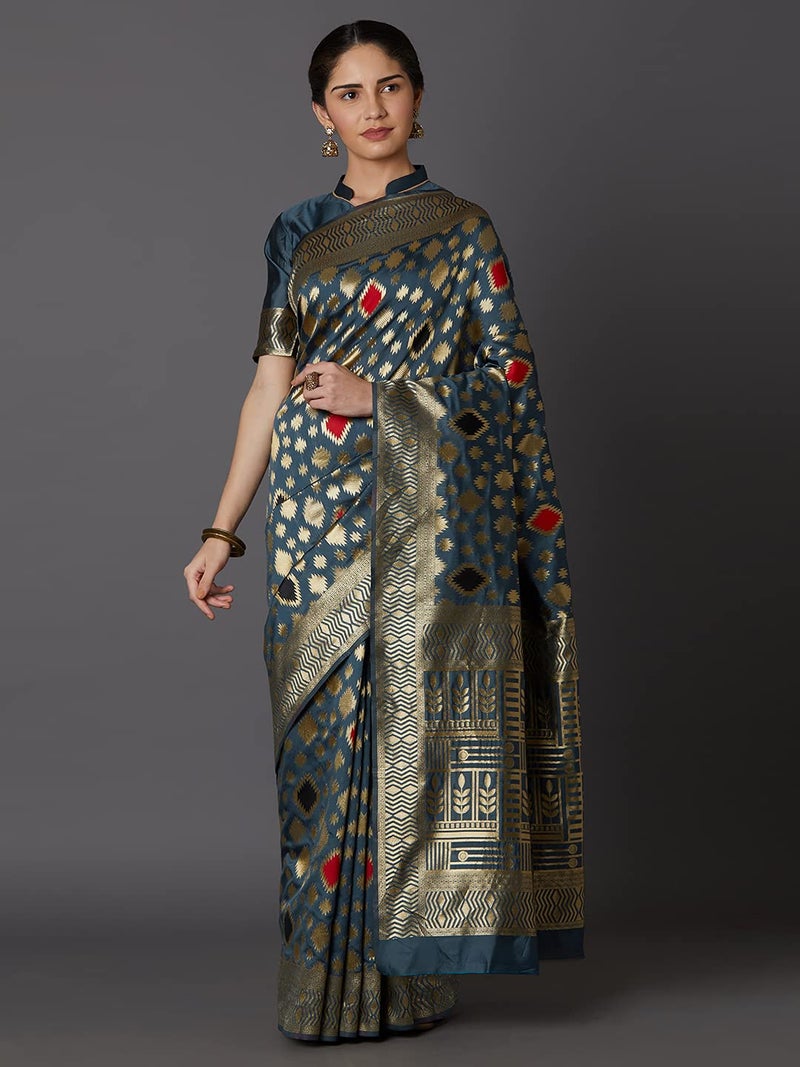 LACOSSI Pure Fancy Kanjivaram Jacquard Silk Saree Banarasi Silk Saree Rich Pallu Design Woven Jacquard Trendy Special Occassion Wear With Unstitched Blouse Piece 2025 Trendy (Apple-2628) - Image 2