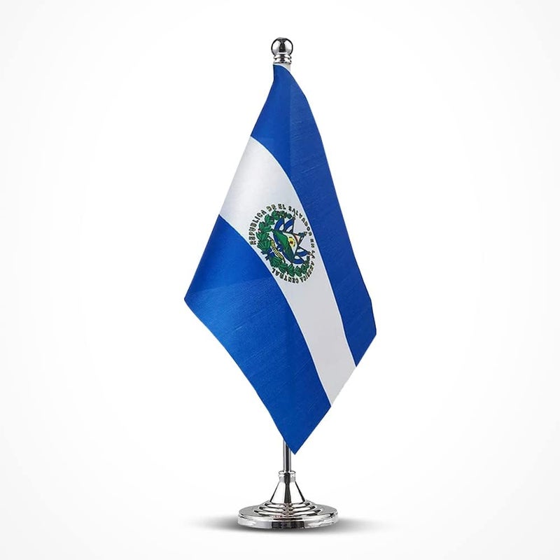 mflagperft El Salvador Flag Salvadorian Flags, Small Mini Salvadorian Desk Flag, Used for Table Office Classroom Home Patriotic Events Decorations - Image 1