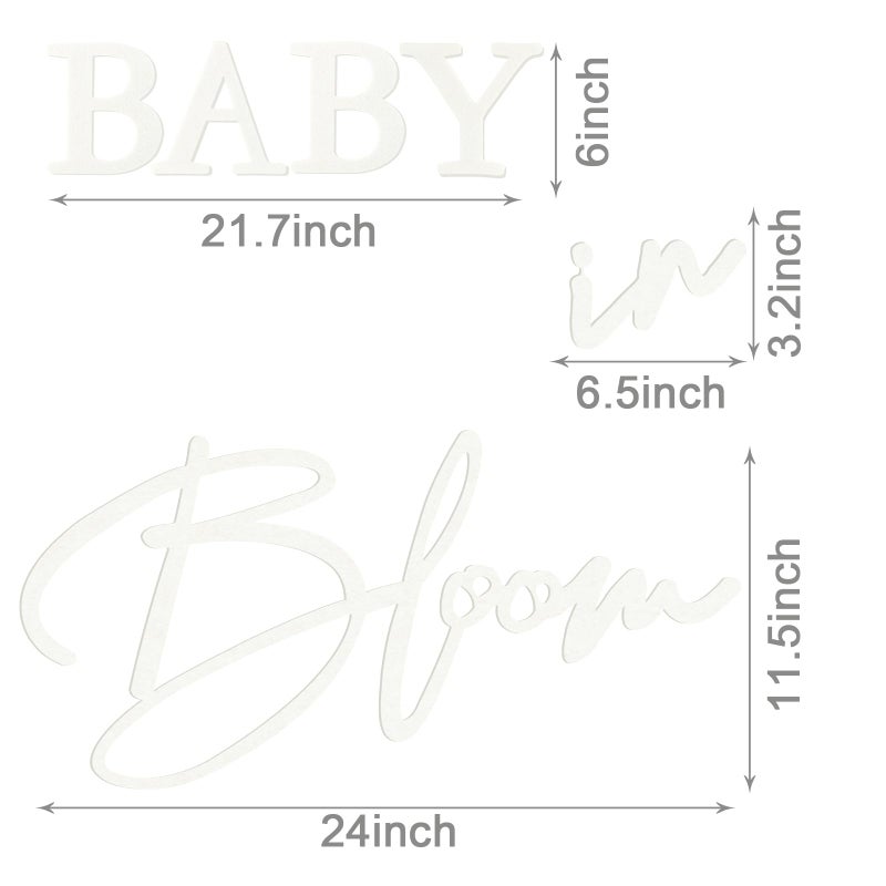 MASTRON Baby in Bloom Sign, 16â€x24â€ Felt Letter Baby Shower Sign Baby in Bloom Party Decor Backdrop for Boy or Girl Baby Shower Gender Reveal 1st Birthday - White - Image 2