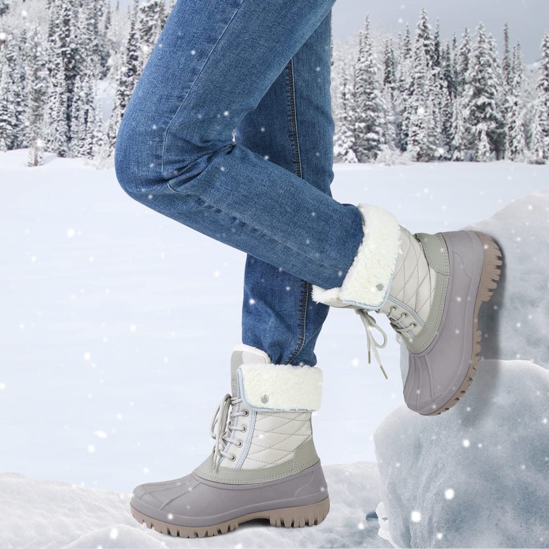 mysoft Women's Waterproof Snow Boots Insulated Warm, Lace-Up Winter Mid Calf Duck Boots for Outdoor - Image 2