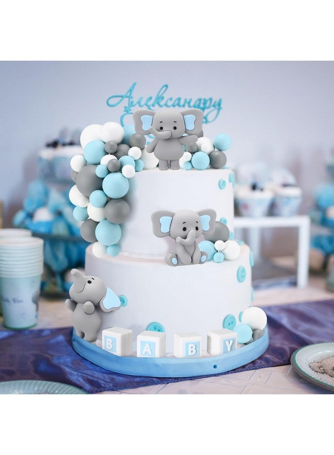 Roowest 85 Pcs 3D Bear Elephant Cake Toppers Foam Ball Cake Toppers Mini Balloons Decorations for Boy Girl Kids Baby Shower Birthday Party Decorations(Blue Elephant Style) - Image 3