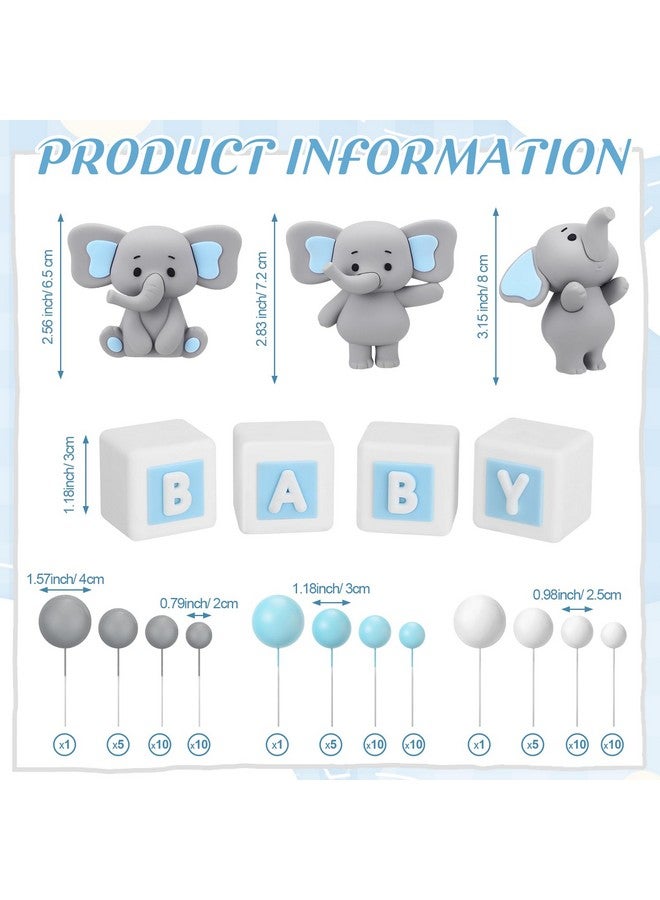 Roowest 85 Pcs 3D Bear Elephant Cake Toppers Foam Ball Cake Toppers Mini Balloons Decorations for Boy Girl Kids Baby Shower Birthday Party Decorations(Blue Elephant Style) - Image 2