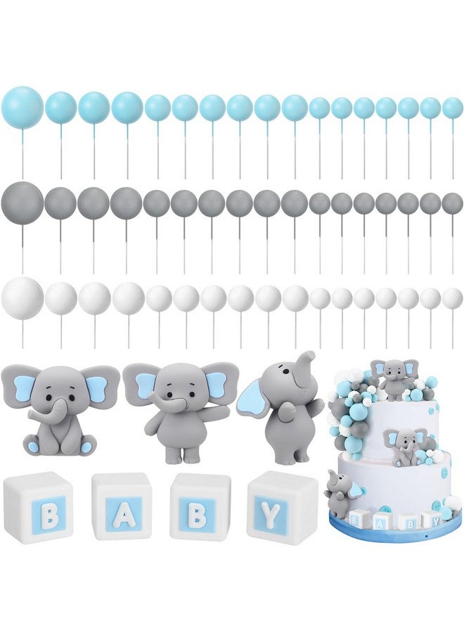 Roowest 85 Pcs 3D Bear Elephant Cake Toppers Foam Ball Cake Toppers Mini Balloons Decorations for Boy Girl Kids Baby Shower Birthday Party Decorations(Blue Elephant Style) - Image 1