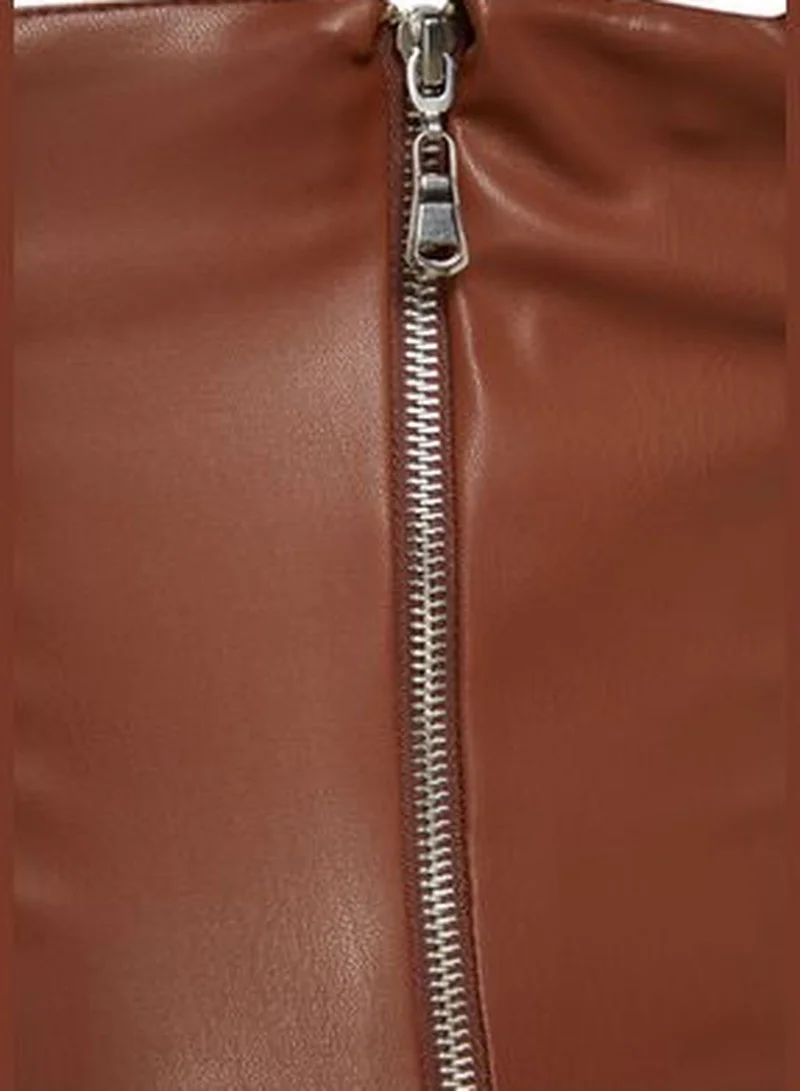 trendyol Brown Crop Faux Leather Bustier TPRAW24BS00021