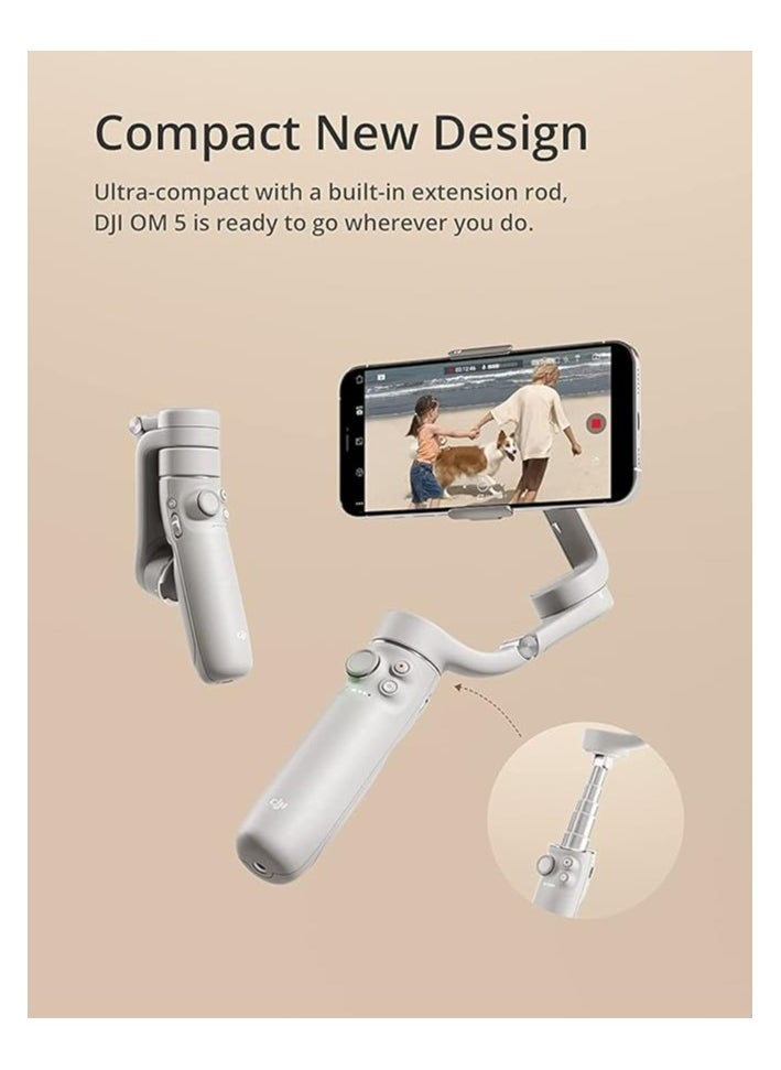 دي جي آي مثبت الهاتف الذكي DJI OM 5، مثبت ثلاثي المحاور للهاتف، قضيب تمديد مدمج، محمول وقابل للطي، مثبت Android وiPhone مع ShotGuides، مثبت التدوين المرئي، فيديو YouTube TikTok، رمادي،  - Image 4