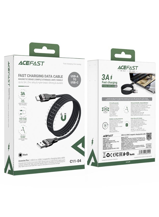 أسيفاست كابل شحن وبيانات C11-04 USB-A إلى USB-C، مصنوع من سبائك الزنك + PVC + ضفيرة من النايلون بطول 1.2 متر، ضفيرة مغناطيسية - أسود - Image 5