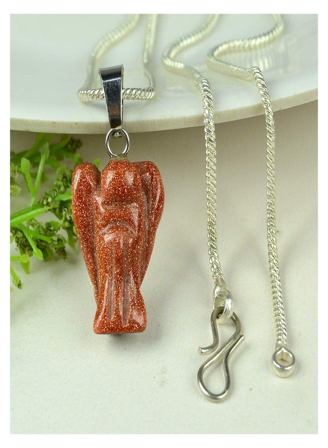 Crystu Natural Brown Goldstone Pendant Angel Shape Crystal Stone Pendant/Locket with Metal Chain for Reiki Healing and Crystal Healing Gemstone Size 20-25 mm (Color : Brown) - Image 5