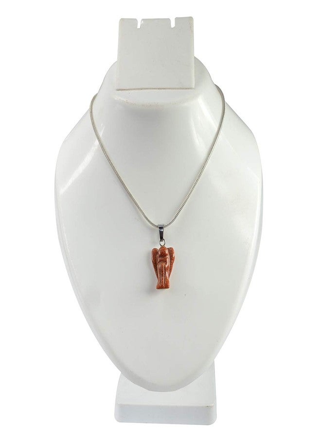 Crystu Natural Brown Goldstone Pendant Angel Shape Crystal Stone Pendant/Locket with Metal Chain for Reiki Healing and Crystal Healing Gemstone Size 20-25 mm (Color : Brown) - Image 4