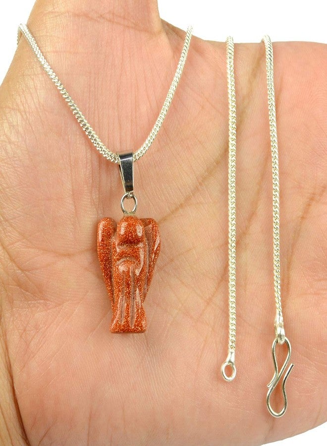Crystu Natural Brown Goldstone Pendant Angel Shape Crystal Stone Pendant/Locket with Metal Chain for Reiki Healing and Crystal Healing Gemstone Size 20-25 mm (Color : Brown) - Image 2
