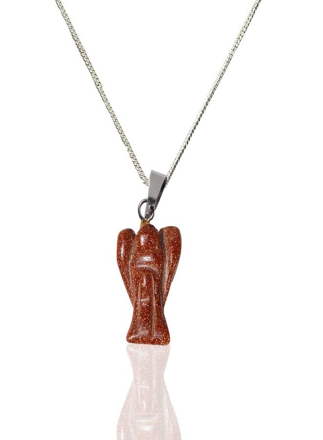 Crystu Natural Brown Goldstone Pendant Angel Shape Crystal Stone Pendant/Locket with Metal Chain for Reiki Healing and Crystal Healing Gemstone Size 20-25 mm (Color : Brown) - Image 3