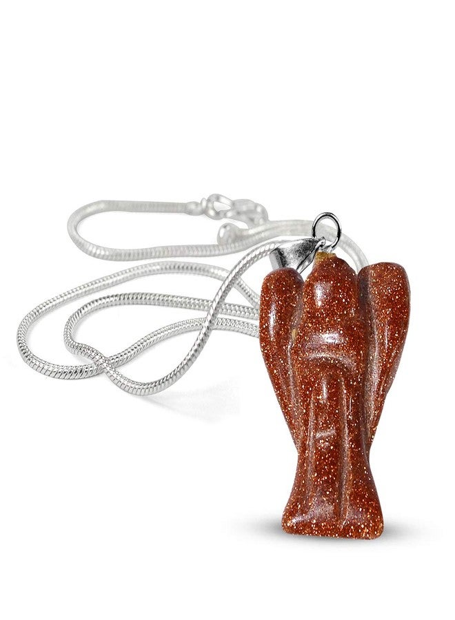 Crystu Natural Brown Goldstone Pendant Angel Shape Crystal Stone Pendant/Locket with Metal Chain for Reiki Healing and Crystal Healing Gemstone Size 20-25 mm (Color : Brown) - Image 1