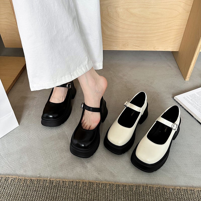 Vintage All-Match Round Toe Thick Bottom Mary Jane Shoes Women'S Spring French Style Thick Heel Shallow Mouth Single Shoes - Image 3