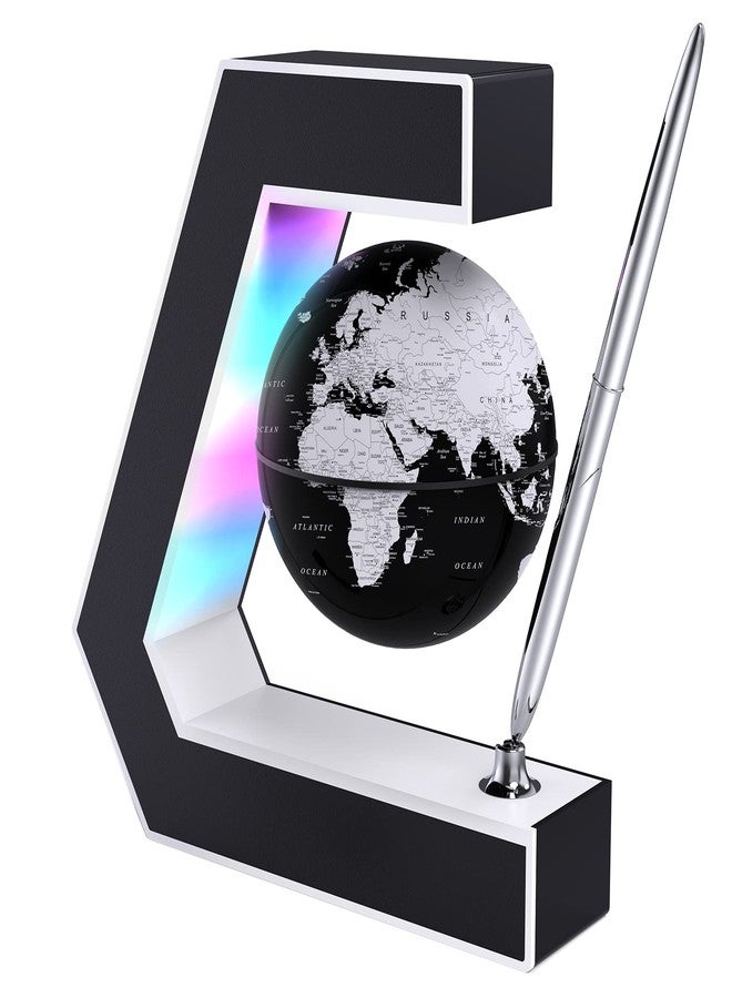 Estefanlo Floating Globe with LED Lights Magnetic Levitation Floating Globe with Pen, Portable to Write On Office Desk, World Map for Desk Decoration - Image 1