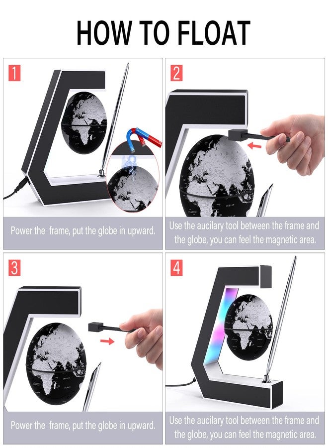 Estefanlo Floating Globe with LED Lights Magnetic Levitation Floating Globe with Pen, Portable to Write On Office Desk, World Map for Desk Decoration - Image 2