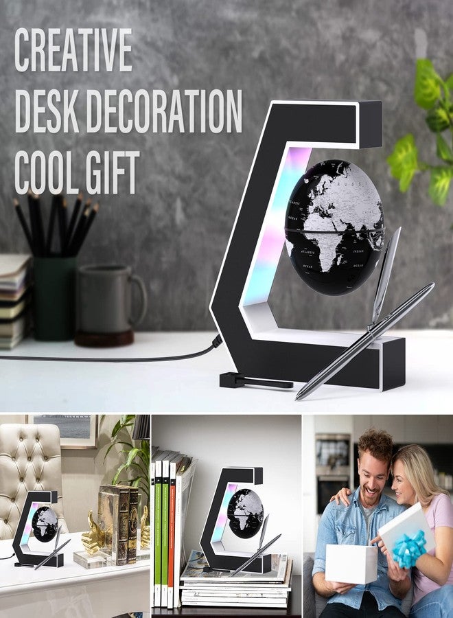 Estefanlo Floating Globe with LED Lights Magnetic Levitation Floating Globe with Pen, Portable to Write On Office Desk, World Map for Desk Decoration - Image 3