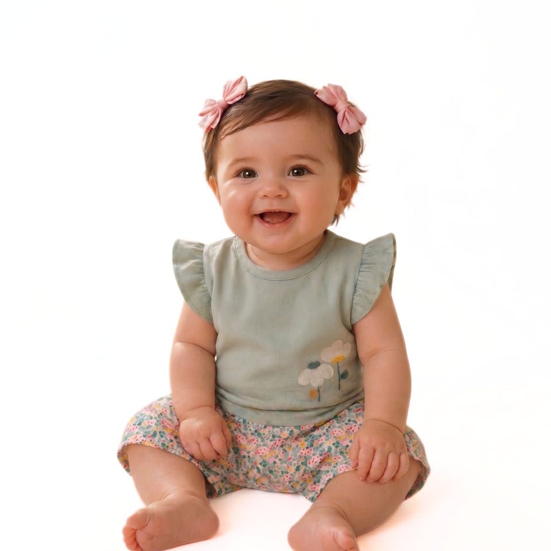 Cloud Fashion Mint Green Floral Baby Set - Image 1