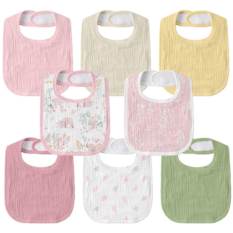 Muslin Drool Bibs for Boys and Girls - 8 Pack Adjustable Baby Bibs for Drooling and Teething - Image 1