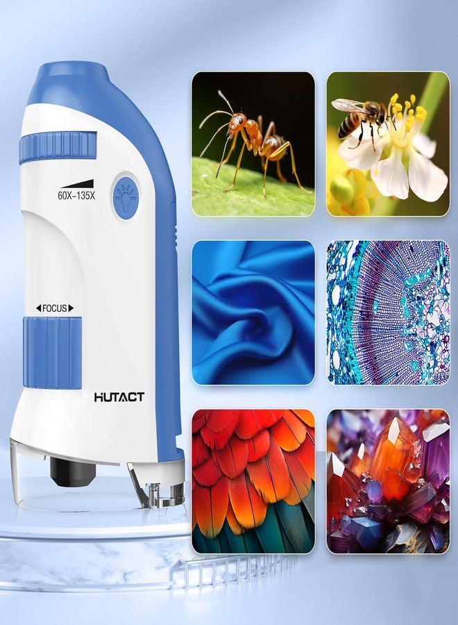 HUTACT Pocket Microscope for Kids Portable Miniscope: 60-135X Mini Microscope with 5 Prepared Slides - Science Education and Nature Exploration Gifts for Boys Girls 6 7 8 9 10 11 12 (Navy Blue) - Image 4