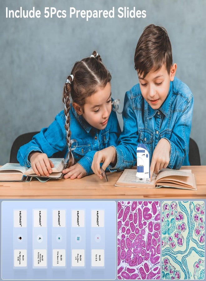 HUTACT Pocket Microscope for Kids Portable Miniscope: 60-135X Mini Microscope with 5 Prepared Slides - Science Education and Nature Exploration Gifts for Boys Girls 6 7 8 9 10 11 12 (Navy Blue) - Image 5