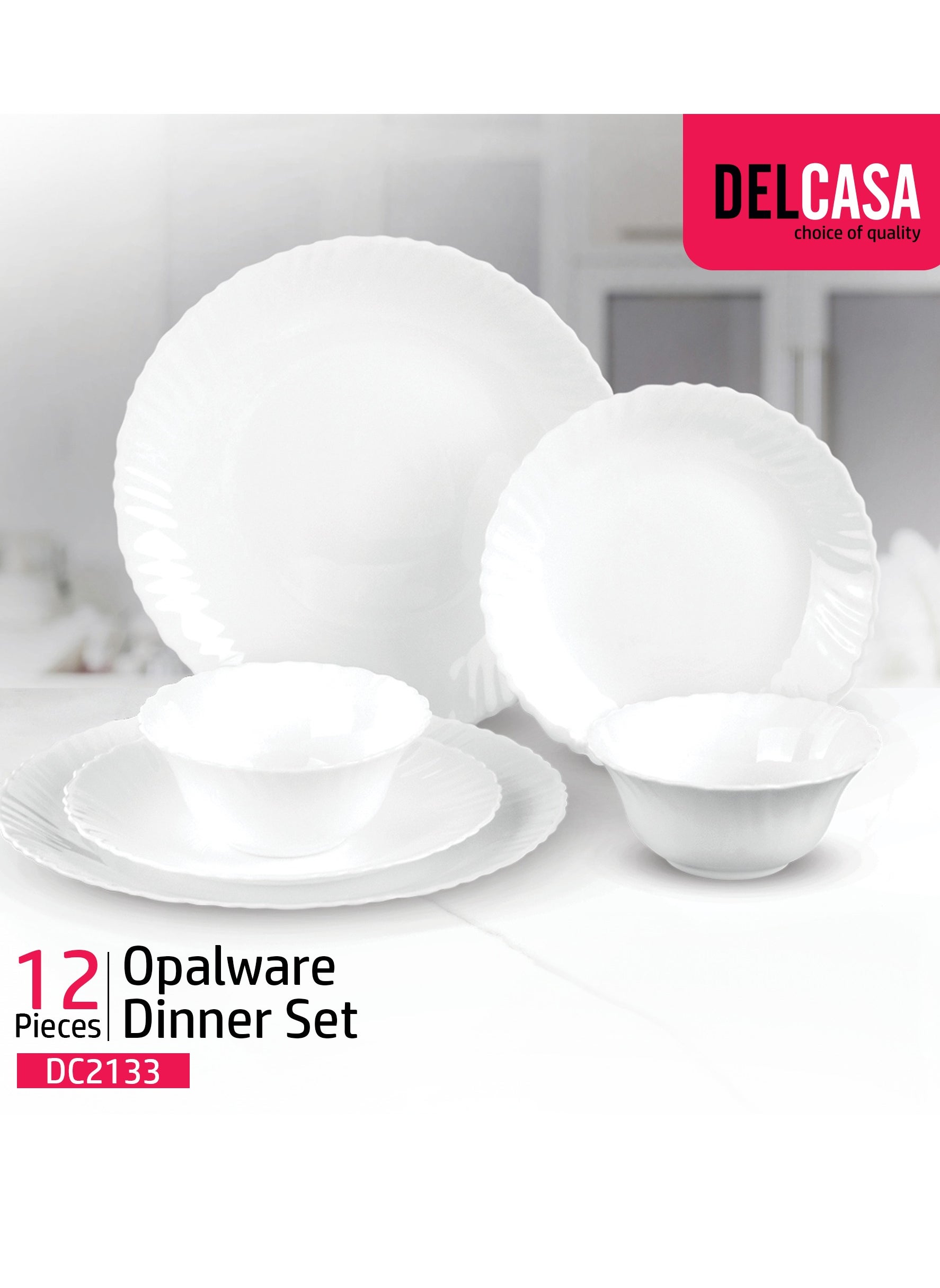 DELCASA طقم عشاء ديلكاسا أوبالوير 12 قطعة طقم عشاء أبيض DC2133 