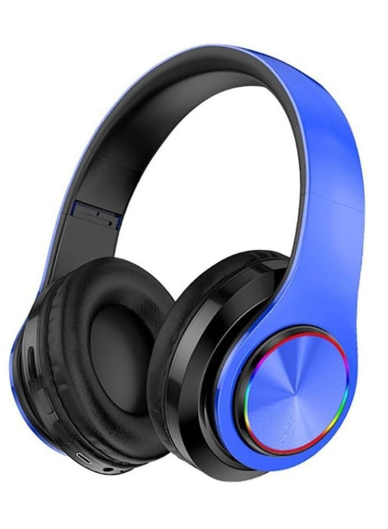 erorex Bluetooth Headphones Over Ear, Lightweight Headset for Smart Phone/TV/PC, Passive Noise Reduction Built-in HD Mic, LED Foldable Stereo Headphones for Gaming with Volume Control (Blue) - Image 1