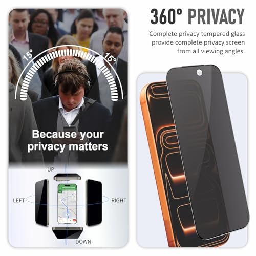SupCares 360° Privacy Tempered Glass for iPhone 17 Pro Max (6.9 Inch) With Installation Kit | Military-Grade Gorilla Screen Protector | Edge to Edge Coverage | Black - Image 3