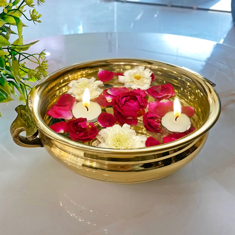 Craftsman SATVIK Decorative 1225 Inch 10 Inner Dia Embossed Brass Urli For Floating Candles and Flowers Designer Bowl For Living Room Decoration