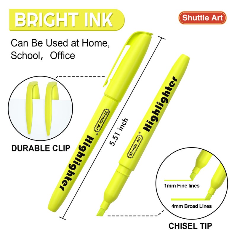 Shuttle Art 144 Pack Highlighters, Yellow Highlighter Pen Bulk with Versatile Chisel Tip Dry-Quickly Non-Toxic Highlighter Markers for Adults Kids Highlighting in Home School Office - Image 3