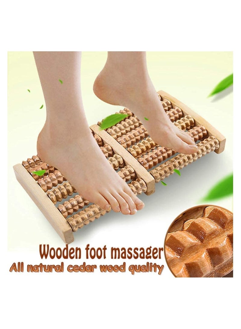 جهاز تدليك القدم الخشبي عالي الجودة بخمسة صفوف من الأسطوانة الخشبية لتخفيف التوتر وعلاج الاسترخاء وأداة تدليك صحية - Image 4