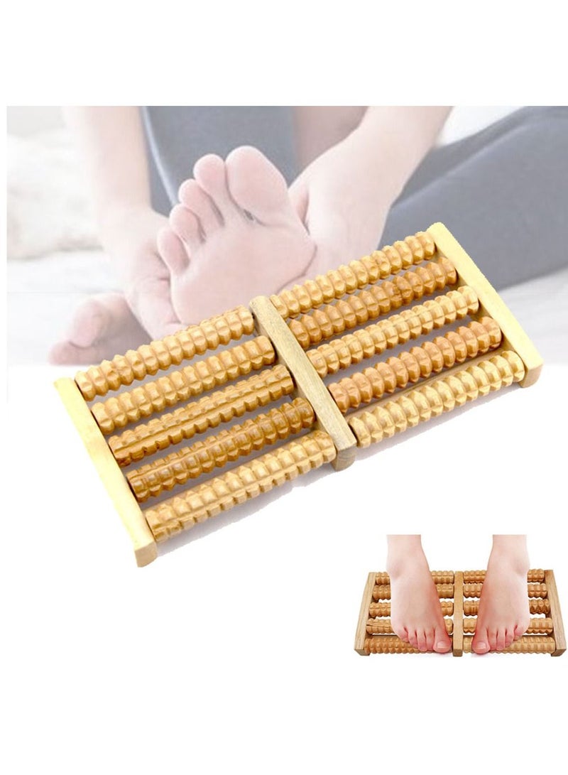 جهاز تدليك القدم الخشبي عالي الجودة بخمسة صفوف من الأسطوانة الخشبية لتخفيف التوتر وعلاج الاسترخاء وأداة تدليك صحية - Image 1
