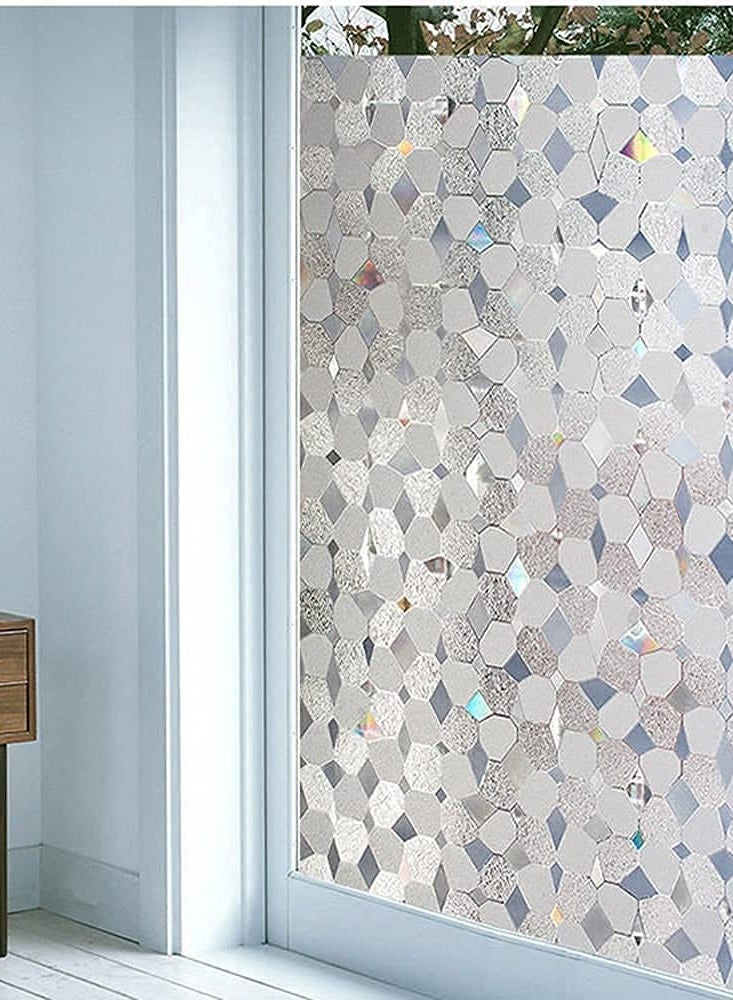 Barakah فيلم نافذة للخصوصية، أفلام نافذة زخرفية ثابتة ثلاثية الأبعاد بدون لاصق للزجاج، فيلم نافذة مصنفر في الحمام، الشرفة، الحمام، المكتب، الفندق (17.5 × 118 بوصة (0.445 × 3 م)) - Image 3