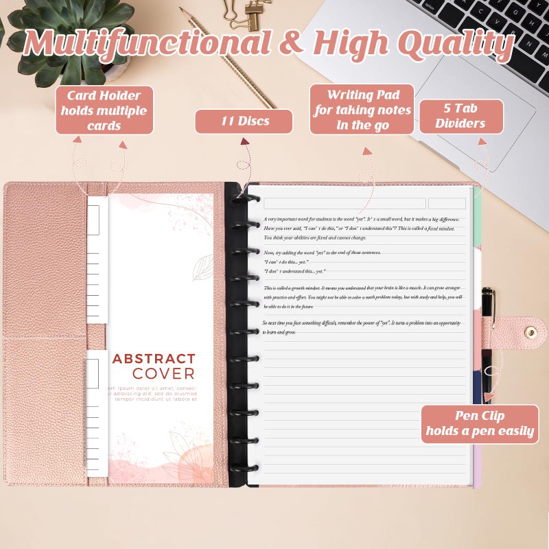 SKLENICE PU Leather Discbound Notebook 8.5" x 11" Disc Bound Planner Supplies With Discs 5 Tab Note Dividers & 60 Pages Wide Ruled Disc Planner for Work Travel Note Taking (Letter Size,Rose Gold) - Image 5