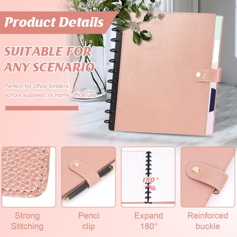 SKLENICE PU Leather Discbound Notebook 8.5" x 11" Disc Bound Planner Supplies With Discs 5 Tab Note Dividers & 60 Pages Wide Ruled Disc Planner for Work Travel Note Taking (Letter Size,Rose Gold) - Image 3