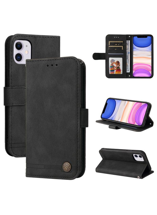 زبون جراب جلدي أفقي قابل للطي بتصميم شجرة الحياة مع أزرار معدنية وحامل وفتحة للبطاقات ومحفظة وإطار للصور وحزام لهاتف iPhone 11 - Image 1