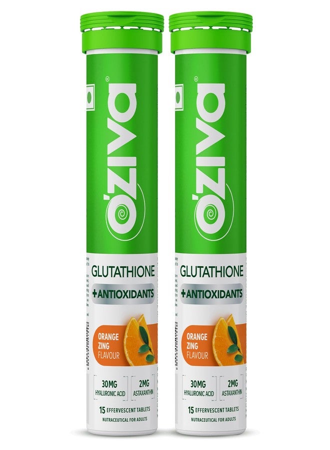 OZiva Bioactive Glutathione Tablets for Radiant Skin - 30 Effervescent Tablets (Pack of 2) | L-Glutathione, Lycopene, Vitamin C for Skin Glow & Anti-Pigmentation | Orange - Image 1