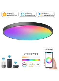 XiuWoo 24 W RGB Colour Changing LED Ceiling Light Dimmable with Remote Control,  Black Round Ceiling Light, Flicker-Free LED Light, IP54 Waterproof for Bathroom, Living Room, Bedroom, Children's Room  - Image 2