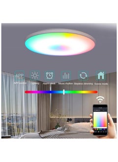 XiuWoo 24 W RGB Colour Changing LED Ceiling Light Dimmable with Remote Control,  Black Round Ceiling Light, Flicker-Free LED Light, IP54 Waterproof for Bathroom, Living Room, Bedroom, Children's Room  - Image 3